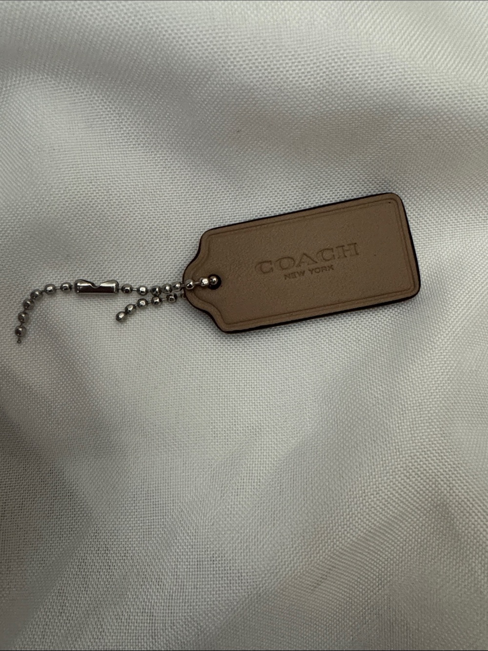 COACH Tan Leather Tag Key Ring with Ball Chain